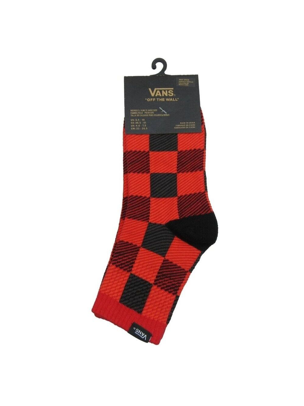 Vans Checkered Plaid Half Crew Socks Women's Size 6.5-10 Red Black (1 Pair) NEW